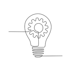 gear wheel inside light bulb in continuous line vector image