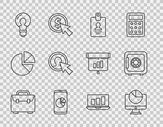 set line briefcase computer monitor with graph vector image