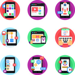 Flat round icons of ui and ux vector