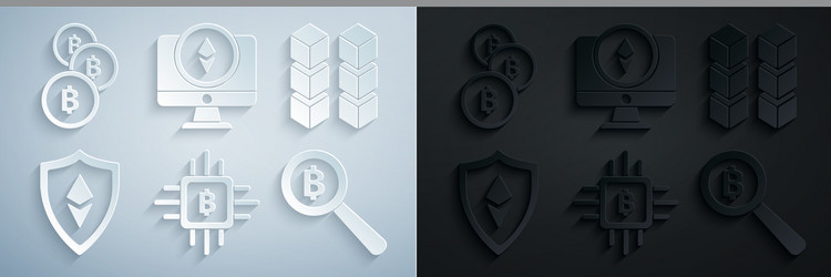set cpu mining farm blockchain technology shield vector image