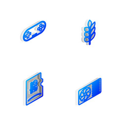 Set isometric line wheat gamepad micro sd memory vector