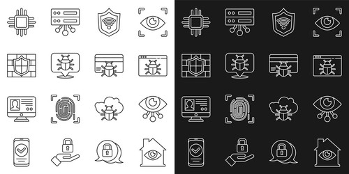 Set line house with eye scan system bug vector