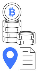 stack of bitcoin coins with location marker vector image