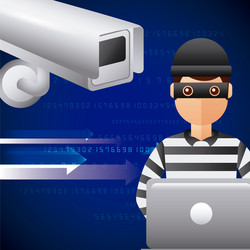 thief hacking in laptop cyber data camera vector