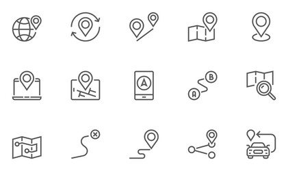 navigation location and map line icons set vector