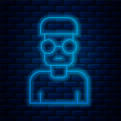 glowing neon line nerd geek icon isolated on brick vector image