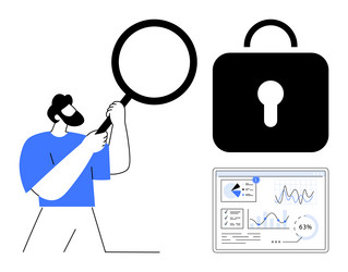 man examining data analytics with magnifying glass vector image