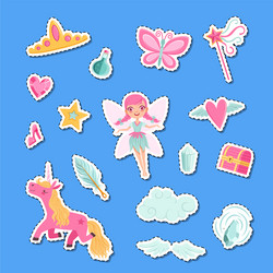 Cute cartoon magic and fairytale elements vector