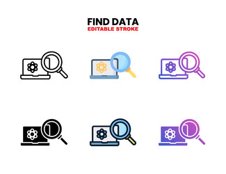 Find data icon set with different styles vector