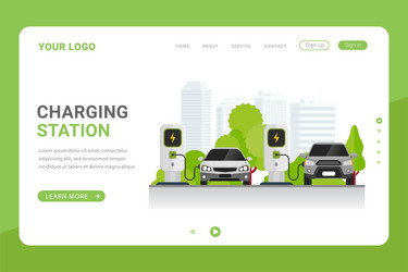 Landing page template car charging station vector