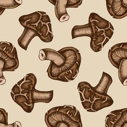 Seamless pattern with hand drawn colored shiitake vector