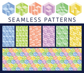 Set of 3d geometric seamless elements and patterns vector