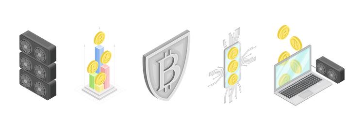 Cryptocurrency mining blockchain with bitcoin vector
