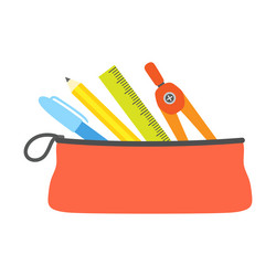 school pencil case with stationery isolated vector