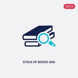 Two color stack books and magnifier icon from vector