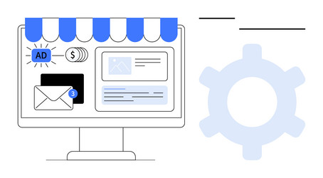 digital storefront with ads email notifications vector image