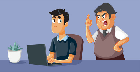 man having a stressful job and boss cartoon vector