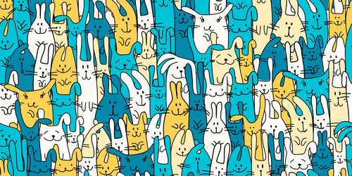 funny bunnies family seamless pattern background vector