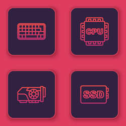 Set line keyboard video graphic card processor vector
