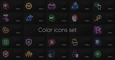 Set of cpu processor shield and restaurant app vector