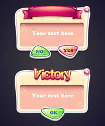 set of cartoon windows game interface with buttons vector image