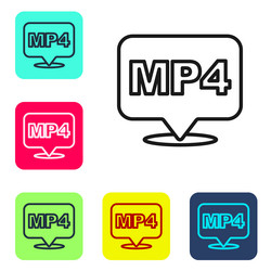 Black line mp4 file document download button vector