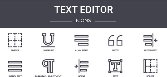 text editor concept line icons set contains vector image