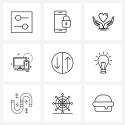 ui set 9 basic line icons interface arrow vector image