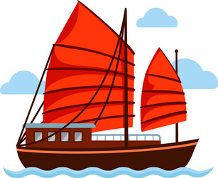 junk boat with red sail Vector Image