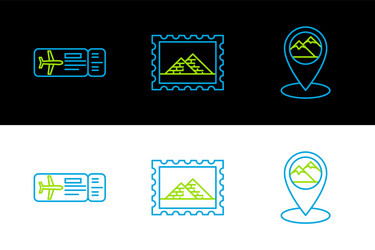 Set line map pointer with mountain airline ticket vector