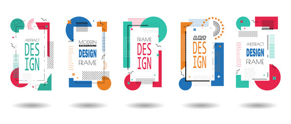 set of memphis frame minimal lines and dots vector image