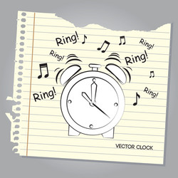 alarm clock over leaf notebook background vector image