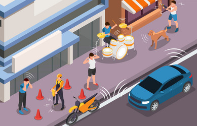 Noise pollution isometric flowchart Royalty Free Vector