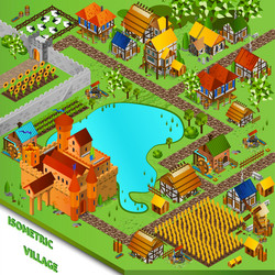 medieval village isometric vector