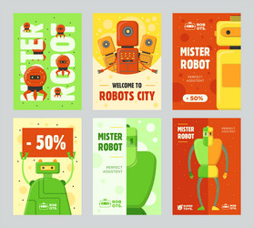 Robots retail flyers set vector