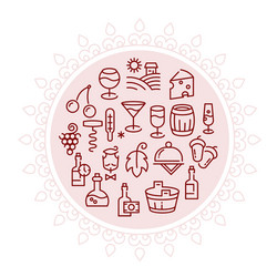 wine logo with linear icons in circle vector