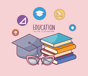 education books glasses graduation cap and icon vector