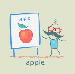 man shows a presentation of the apple vector image