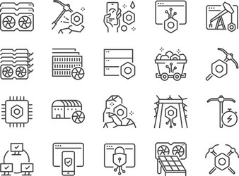 Crypto mining line icon set vector