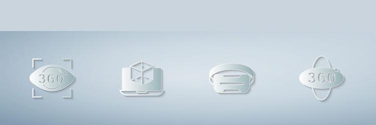 set 360 degree view 3d modeling virtual reality vector image
