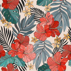 Tropical Hibiscus Pattern Vector Image