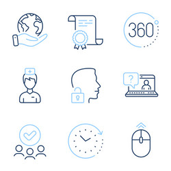 Unlock system faq and time change icons set vector