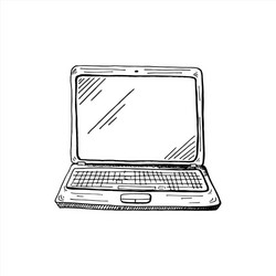 Laptop sketch hand drawn style computer vector