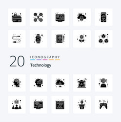 20 technology solid glyph icon pack like hologram vector