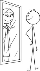 cartoon of man looking at himself in the mirror vector