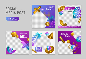 social media templates set vector