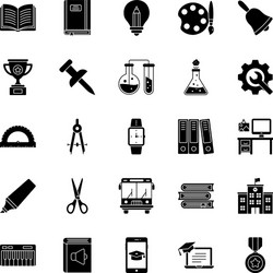 Classroom accessories glyph icons pack vector