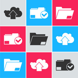 set cloud upload document folder and check mark vector image