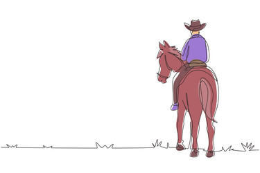 single continuous line drawing cowboy riding vector