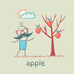 a man stands with tree on which apples vector image